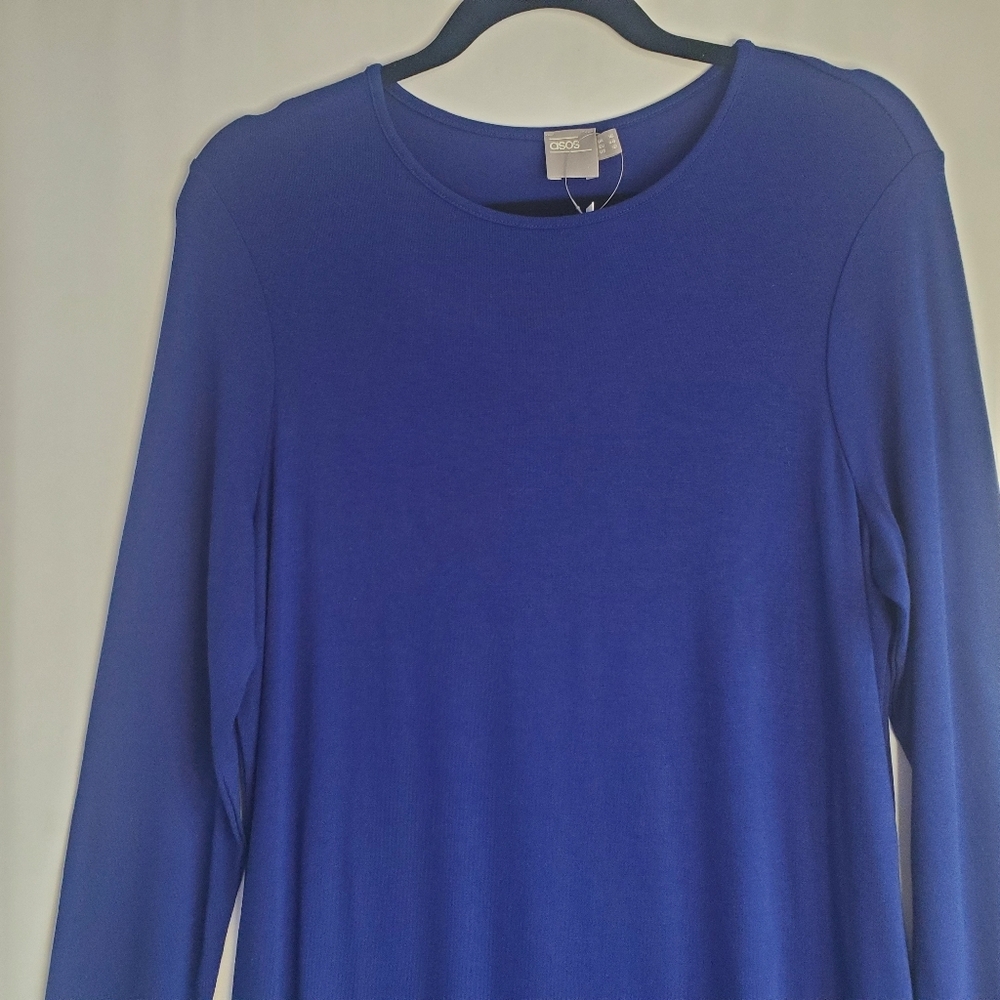 ASOS Size 12 Cobalt Blue scoop neck 3/4 sleeve midi jersey knit dress - Picture 4 of 8